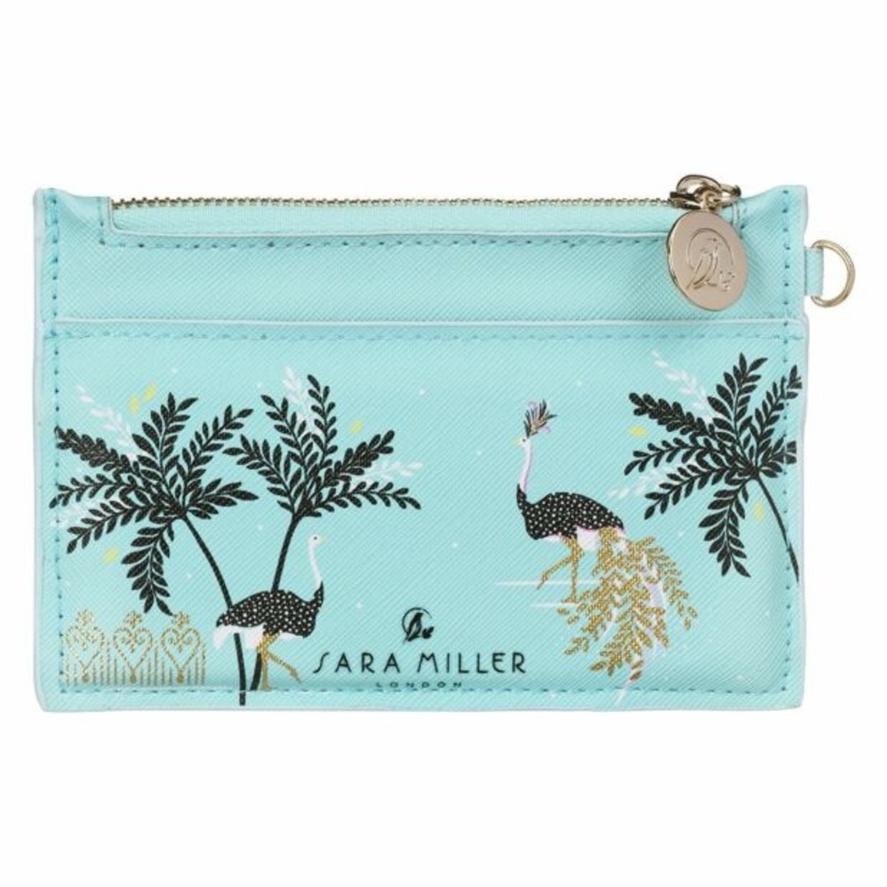 London Turquoise Ostrich Print Card Holder Wallet